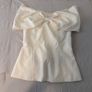 Fashion Nova Off-Shoulder Bow-Front Cream Blouse
